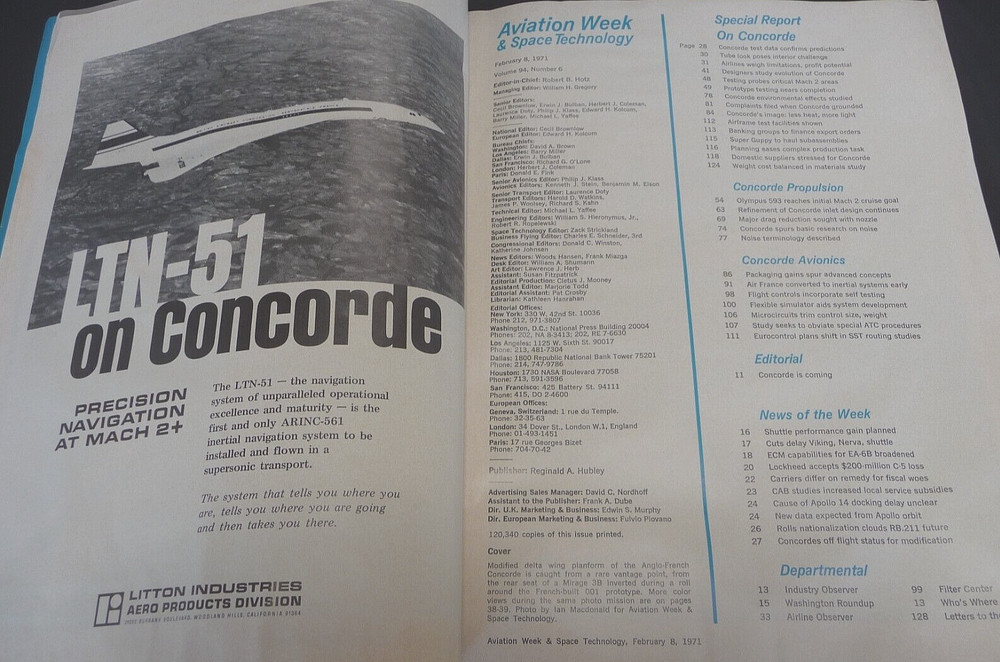 71 Aviation Week & Space Technology Supersonic Concorde Propulsion Avionics Test