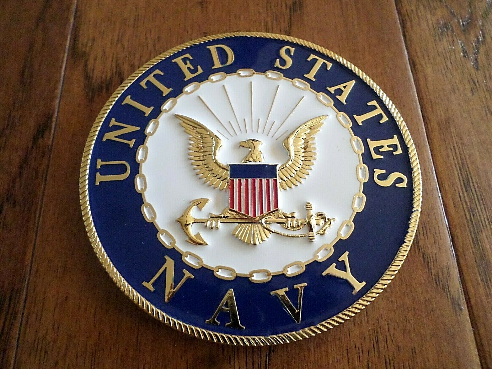 U.S NAVY METAL MEDALLION ENAMEL SHADOW BOX PRESENTATION EMBLEM PLAQUE 4" X 4"