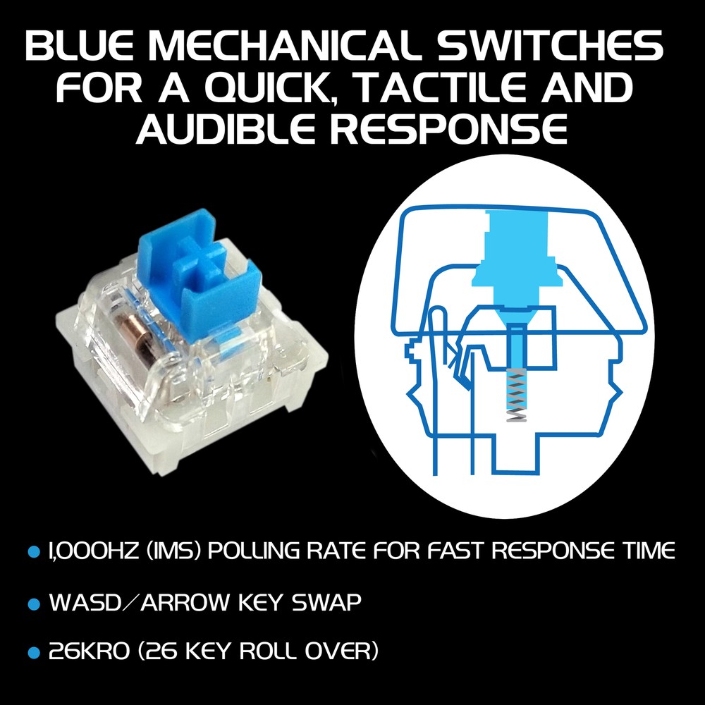 ENHANCE Gaming Keyboard with Blue Mechanical Switches - Pathogen 2