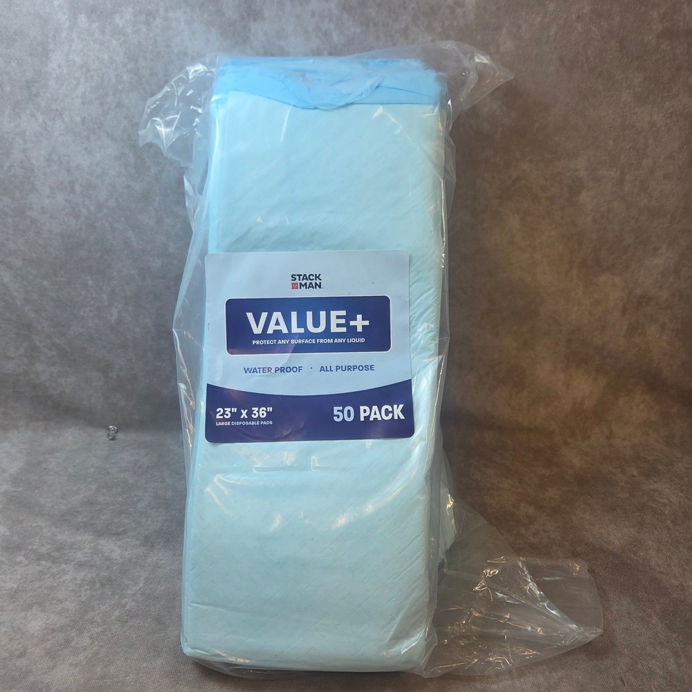 Stack Man Value+ 23x36 Large Disposable Pads Waterproof Underpads 50 Pack Blue
