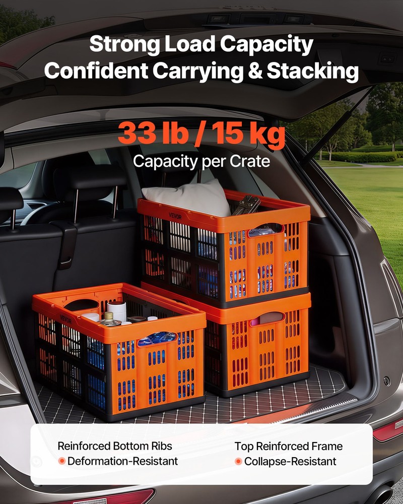 VEVOR Plastic Collapsible Storage Bins 45L 6 Packs Stackable Fold Storage Crates