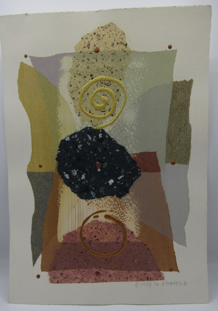 Signed 1998 PG Gravele mixed media abstract postmodern composition 10x15"