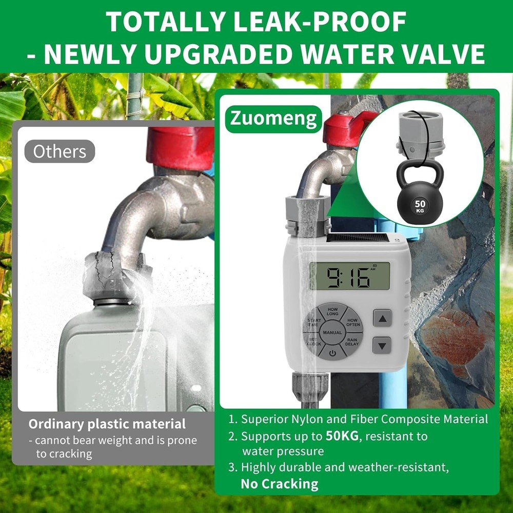 Programmable Irrigation Sprinkler Water Timer for 3/4" Garden Hose Solar/Battery