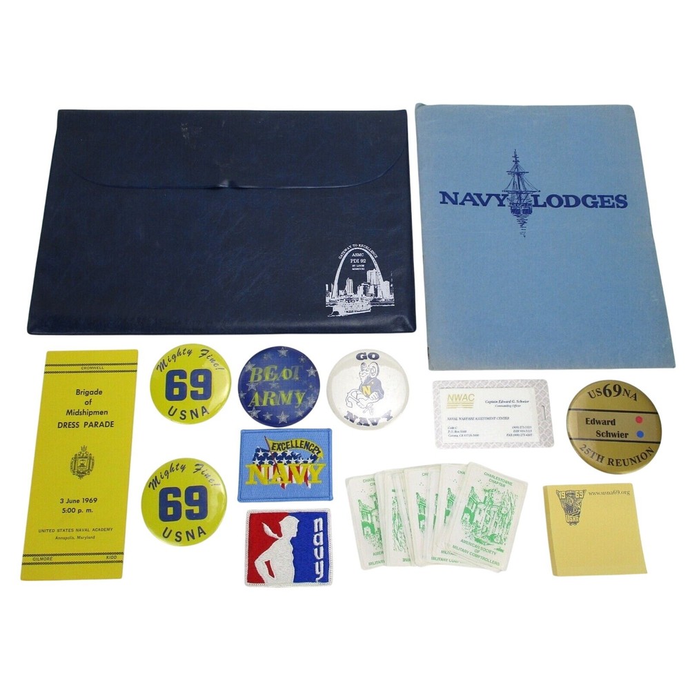 Navy Patch Button Document Portfolio Post-It Pad Sticker Folder 12+ Piece Lot