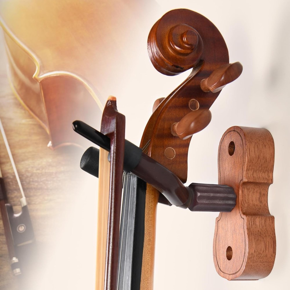 Mahogany Violin Wall Mount Hanger w/ Bow Hook