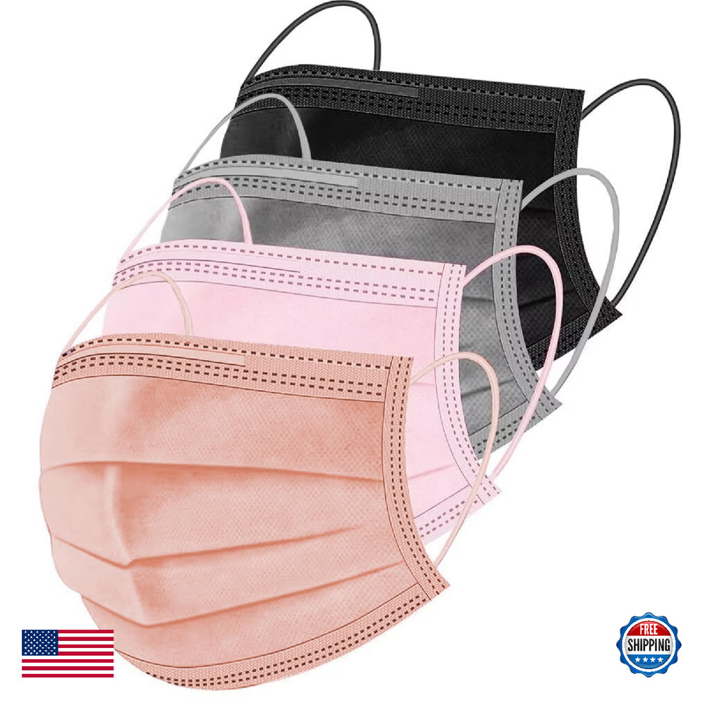 500 Pcs Disposable Face Masks Breathable 3 Layer Multicolor Nose Clip Earloop