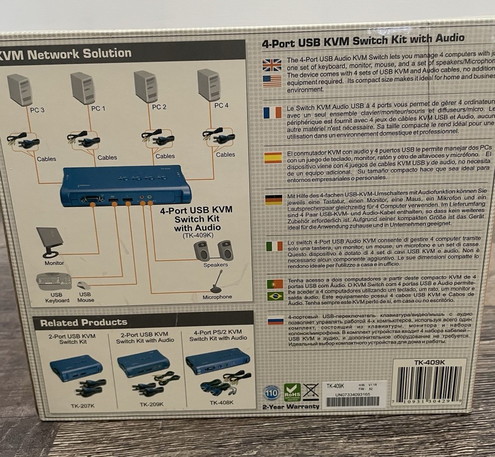 Trendnet 4-Port USB KVM Switch Kit with Audio Model TK-409K