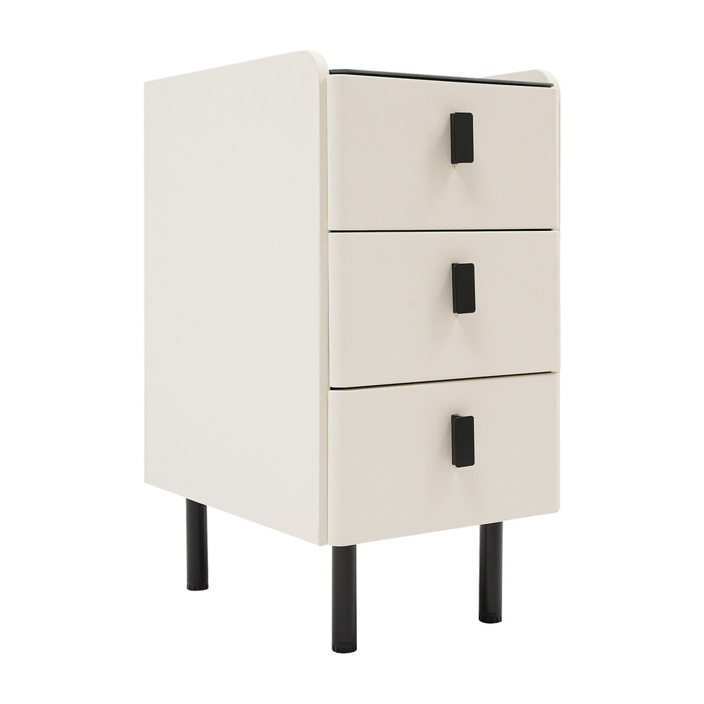 3 Drawers Smart Bedside Table Nightstand With LED Light+Wireless Charging+USB