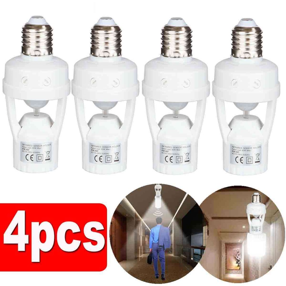 4 Pack E27 LED Light Lamp Bulb Holder Socket Switch Infrared PIR Motion Sensor