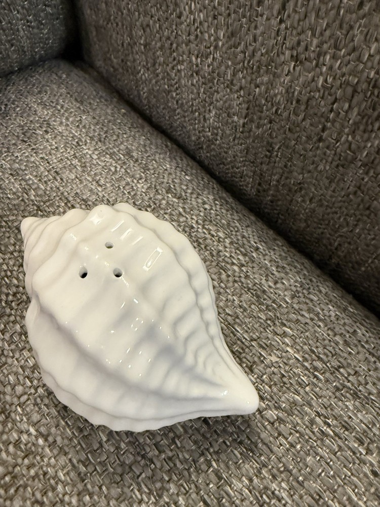 White Seashells Salt and Pepper Shaker Set White Ceramic