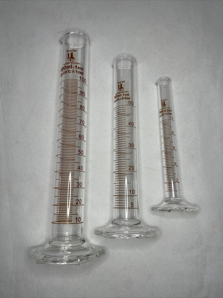 Karter Scientific Lab ware Measuring Cylinder Set Hexagonal Base 10mL 50mL 100mL