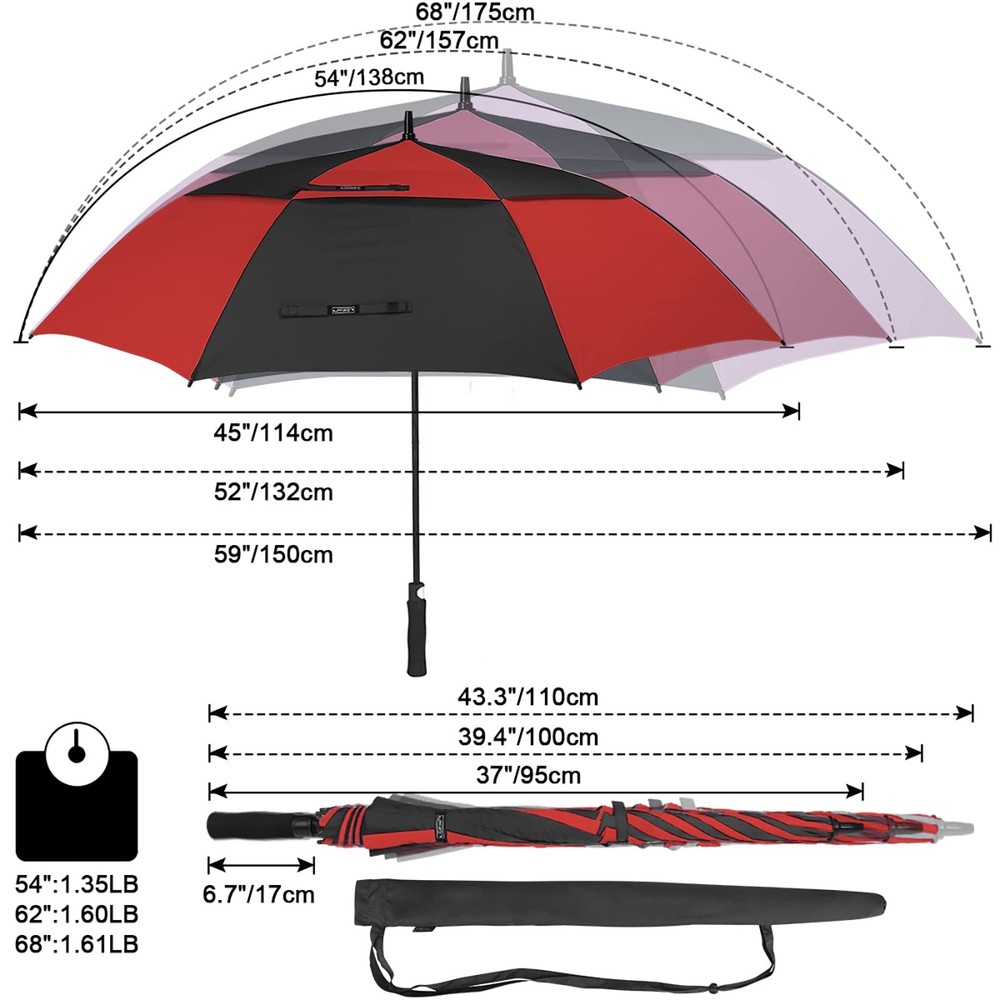 G4Free 54" Automatic Open Golf Umbrella Extra Large Oversize Double Canopy Vente