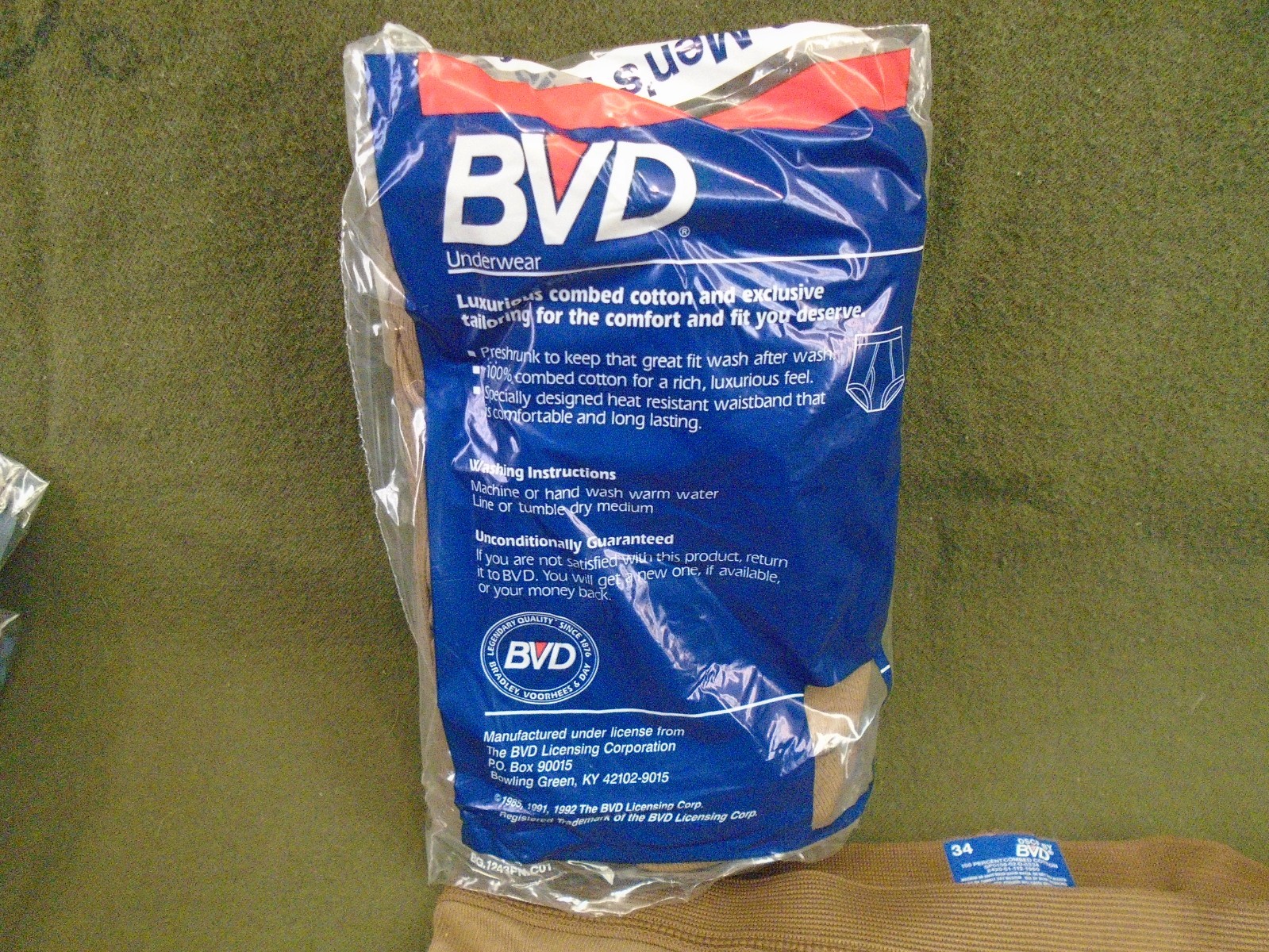 US Military 3 Pack BVD 100% Cotton Briefs Underwear Brown Size 34 Medium New 165