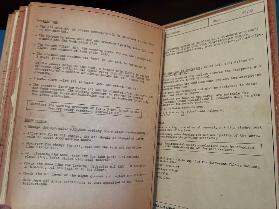Original Kellenberger Instruction Manual 600U Grinder c1980 Operator Maintenance
