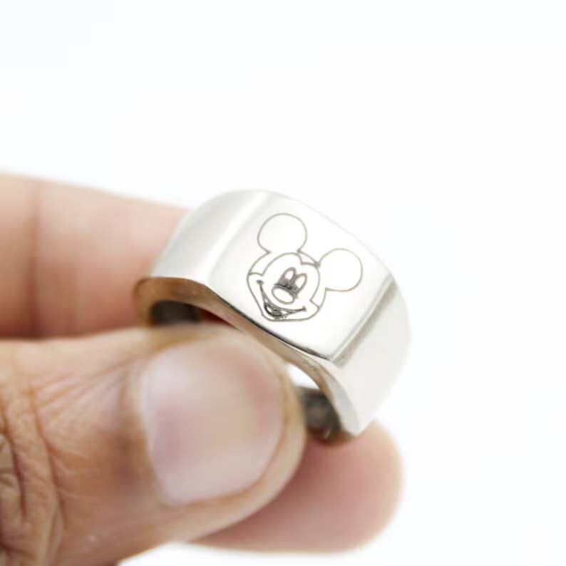Solid 925 Sterling Silver Mickey Mouse Ring Disney Engraved Cartoon Mouse Design
