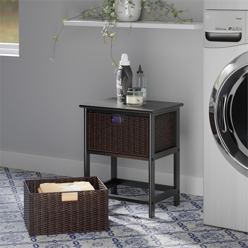 Winsome Omaha Storage Rack with 2 Foldable Baskets in Black