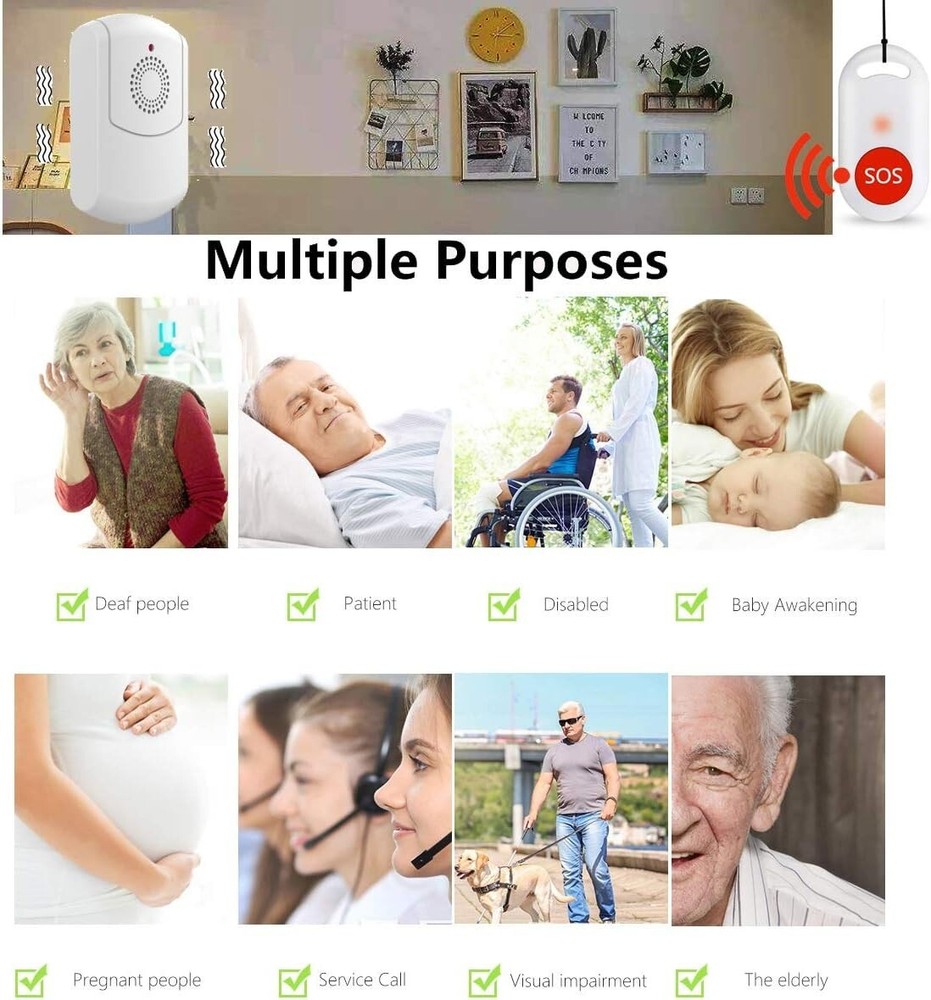 Caregiver Pager Wireless Call Button System Personal Alert Panic Button for Home