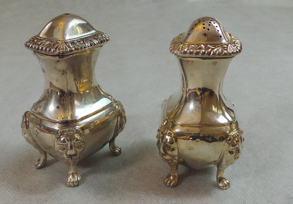 VINTAGE VICTORIAN SHEFFIELD SILVERPLATE FOOTED SALT & PEPPER SHAKERS