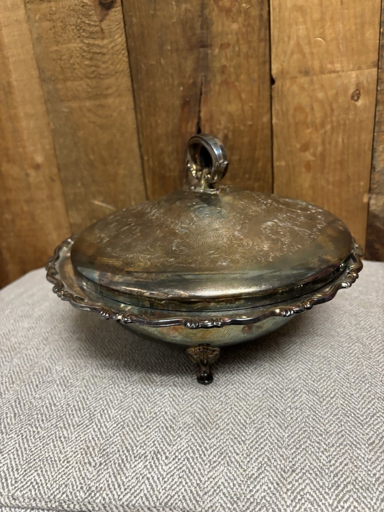 Vintage WM A Rogers Oneida Silver Plate Three Footed Engraved Covered Tureen