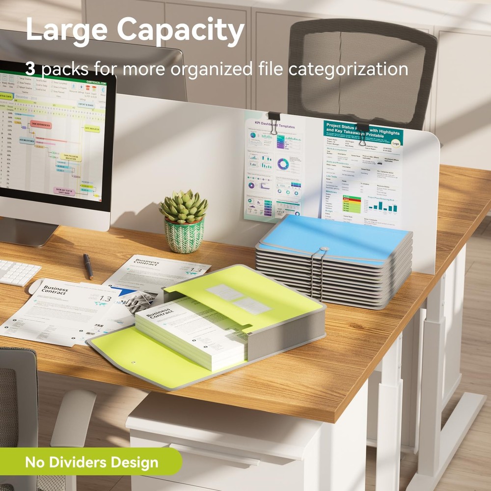 3 Pack Expanding File Folder Organizer Poly Pockets A4/Letter Size, Plastic E...