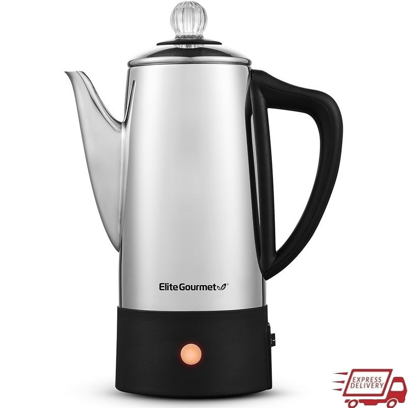 6 Cup Stainless Steel Percolator Coffee Maker Auto Shut-Off Keep Warm Function