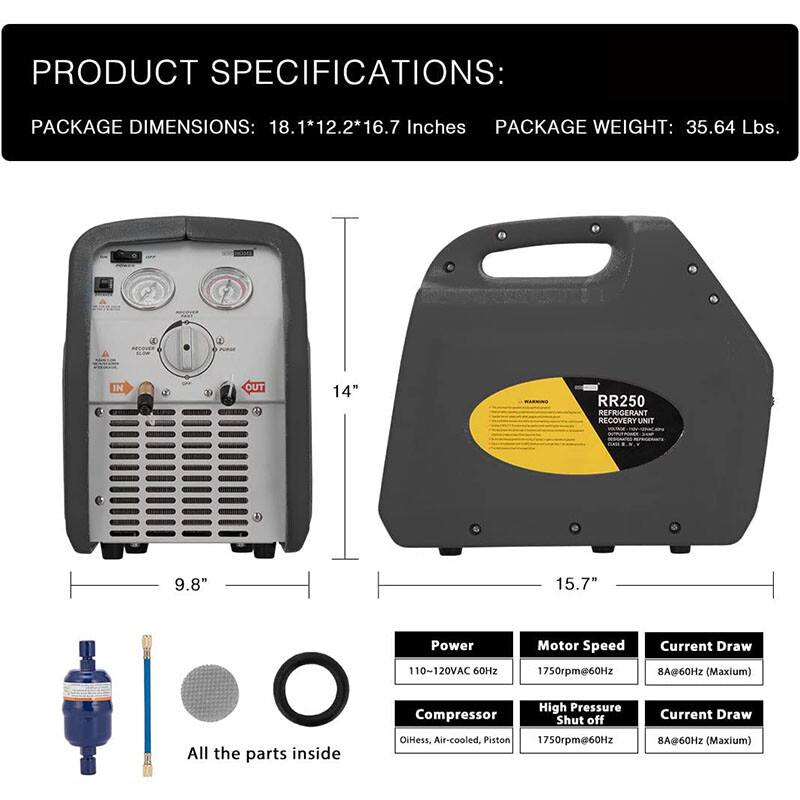 110-120V AC 60Hz 3/4HP Single Cylinder Portable Refrigerant Recovery Machine