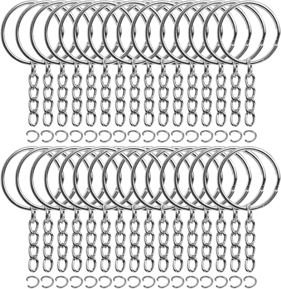 50PCS Bulk Keychains, 1 Inch Key Rings and Chain Silver