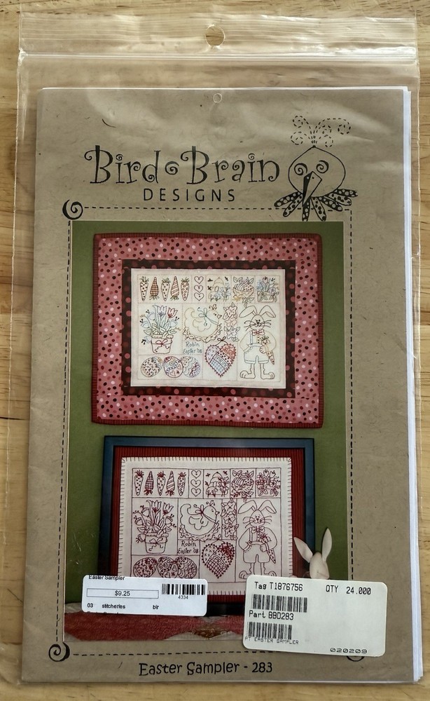 Bird Brain Designs Easter Sampler Red work Appliqué & Wall Hanging Pattern # 283