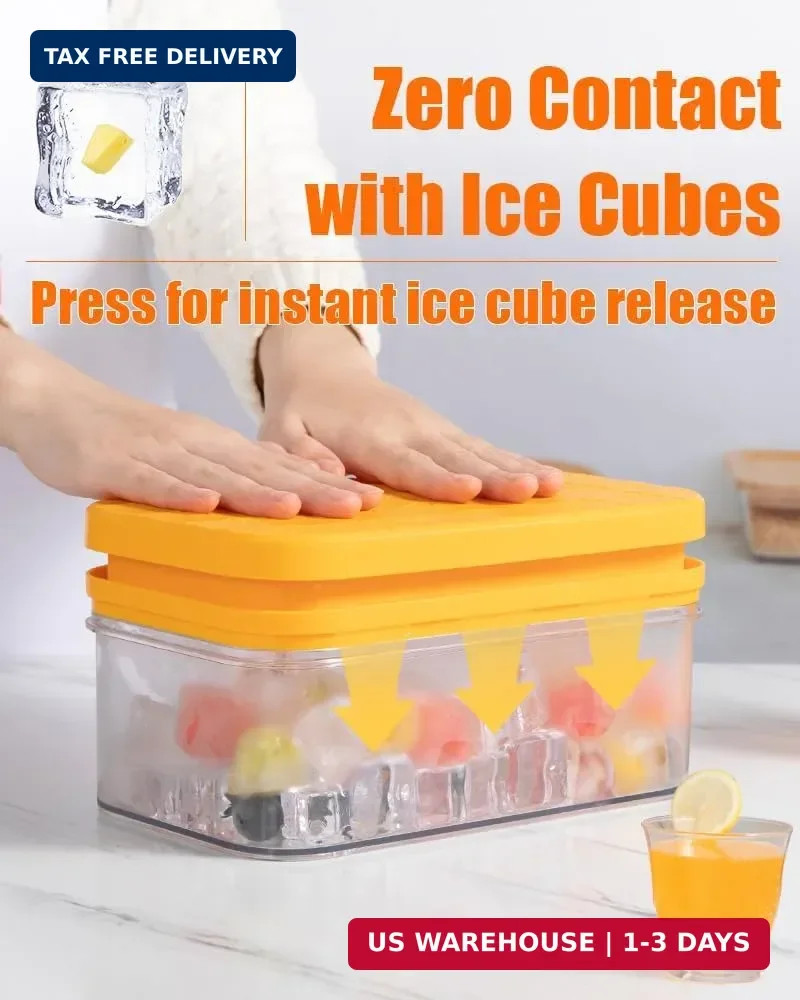 Brigii Ice Cube Tray with Lid&Bin, Ice Cube Mold with 56 Cubes, Stackable Ice Tr