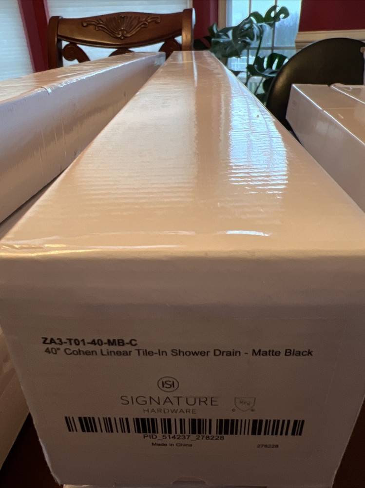 Signature Hardware 40” Matte Black Rectangular Linear Tile In Shower Drain Cohen