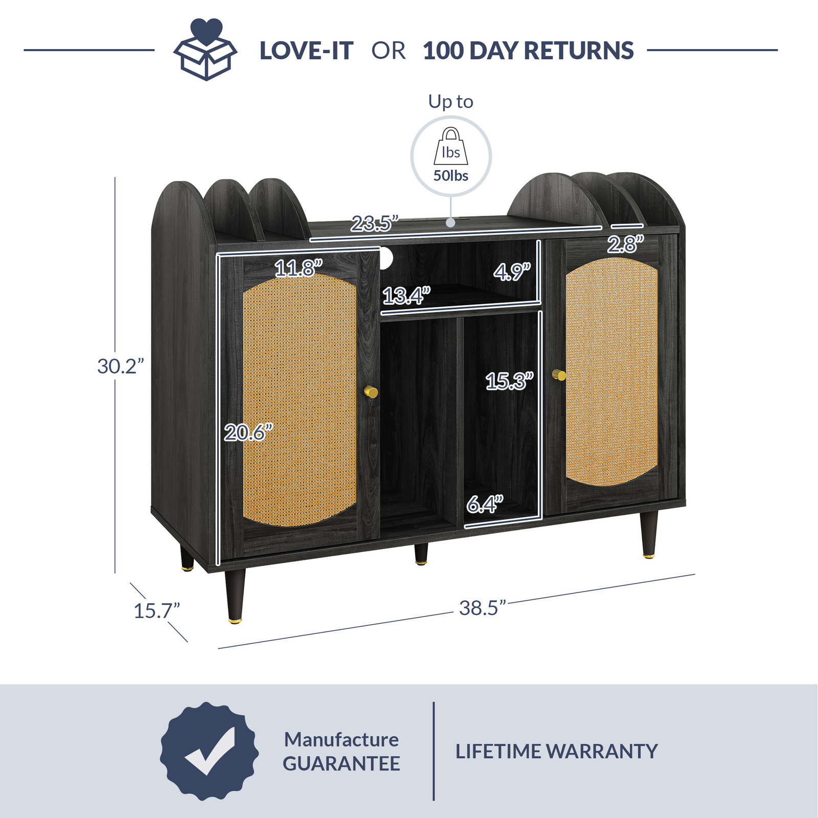 Record Player Stand, Vinyl Record Storage Cabinet - Brown