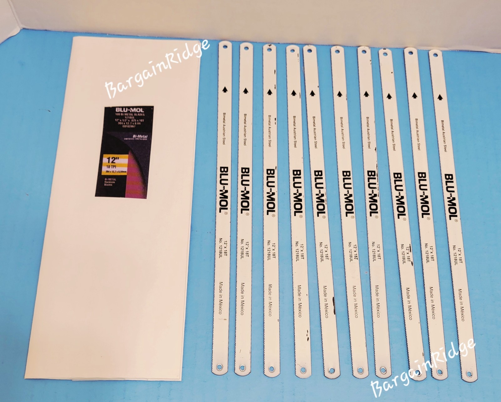 10 PK BLU-MOL HACKSAW BLADES 12" x1/2"x.025x18T Bi Metal Austrian Steel #1218UL