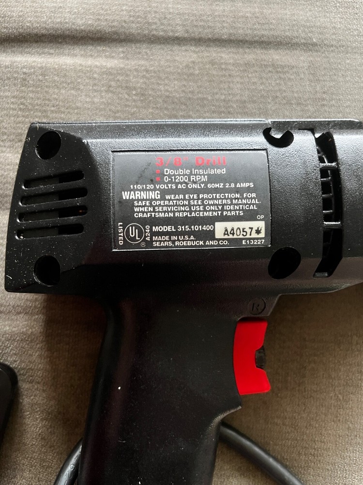 Sears Craftsman 3/8" Drill Corded Variable Speed Reversible,Model 315.101400+Bit