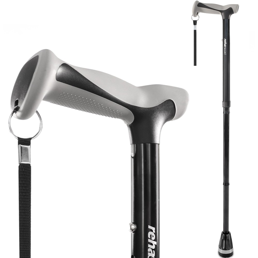 Rehaescort Walking Cane, Folding, Adjustable, Lightweight, Black