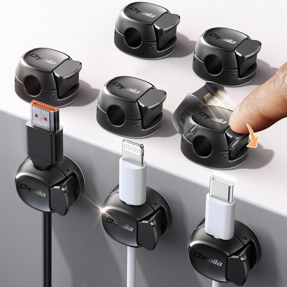 Max Secure Cable Clips - 8-Pack Snap Open Holder for Home Office Essentials