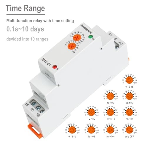 Multi-Function Time Relay, 16A Delay Off SPDT, DIN Rail Mounting 12-240VAC/DC