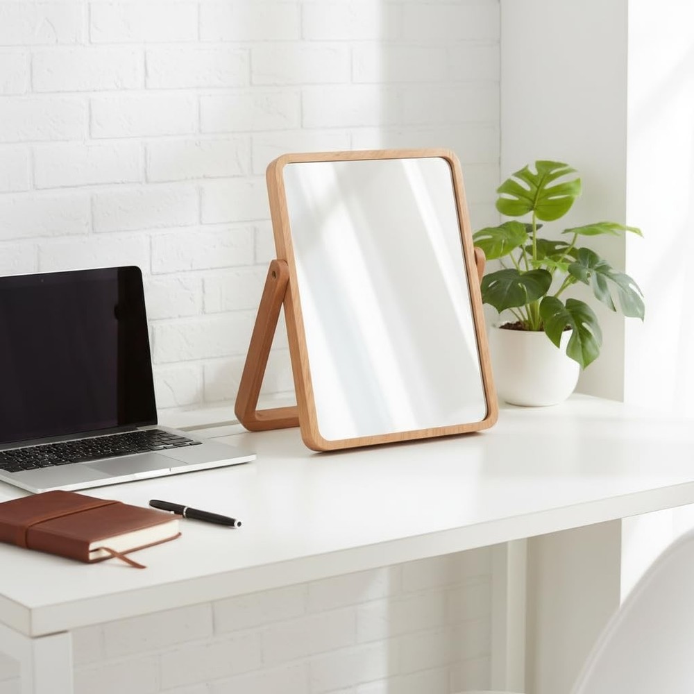 Desk Makeup Mirrors with Wood - Rectangle Wall-Mounted Mirrors Table Mirrors
