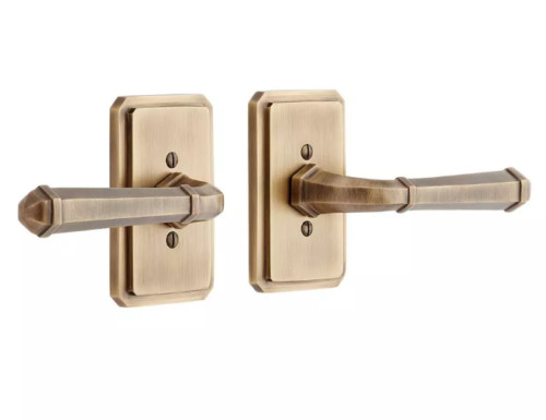 solid brass dummy interior door set w/sculpted square lever handle -LEFT HAND