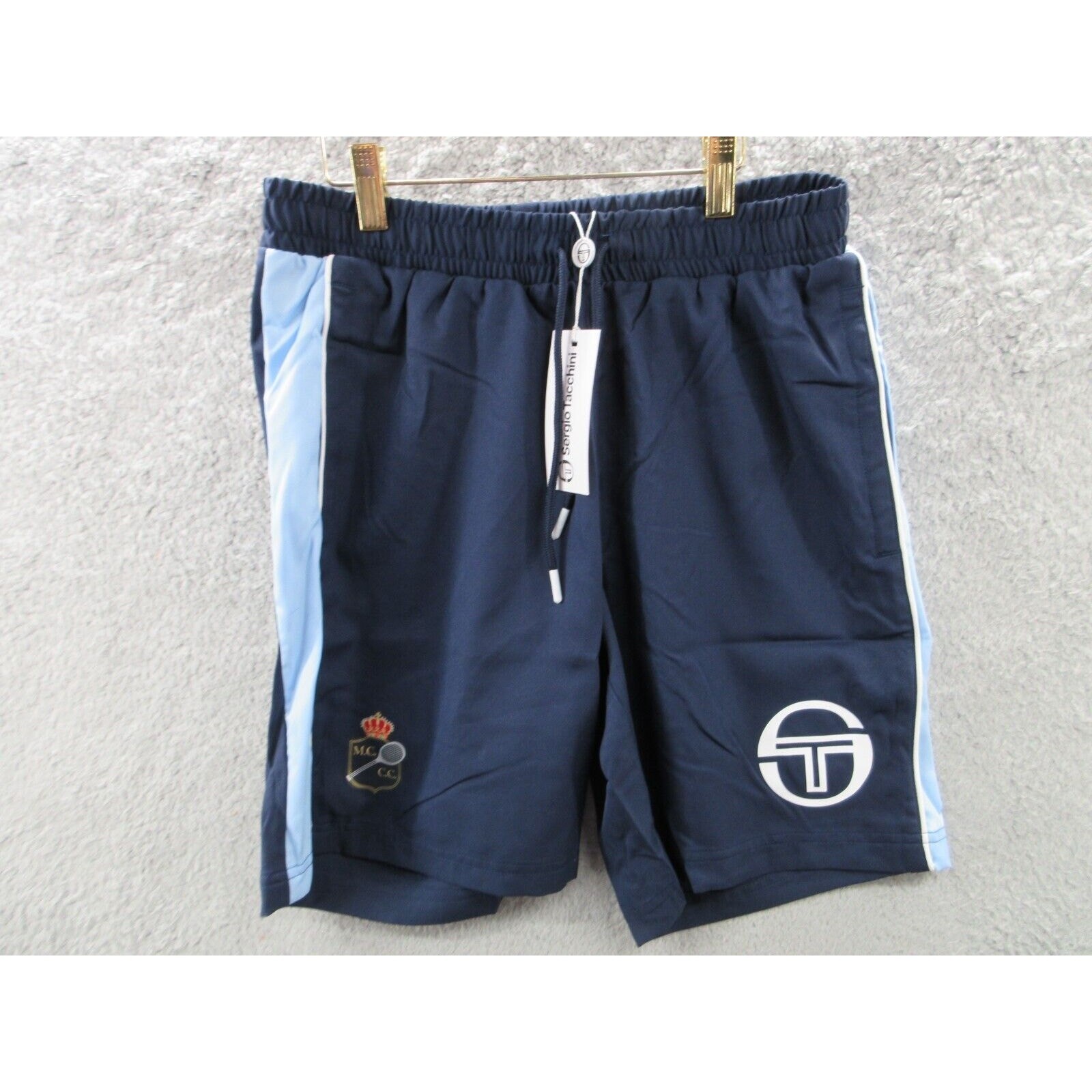 NWT Sergio Tacchini Monte Carlo Tennis Shorts Navy Blue Logo Men's Medium