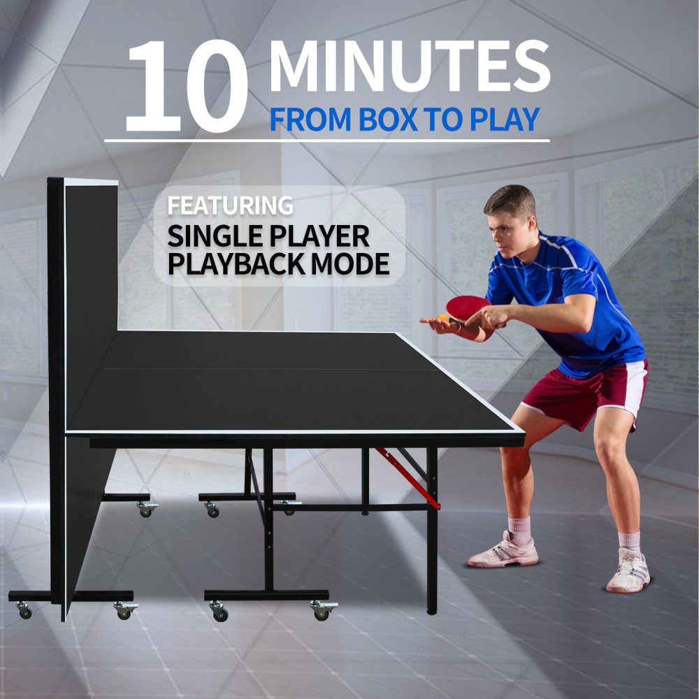8ft Black Mid-Size Table Tennis Table Foldable & Portable Ping Pong Table Set
