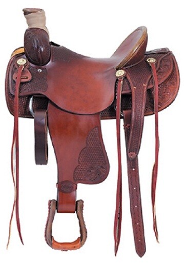 Western  Leather Hand Carved Roper Ranch Saddle with Leather Strings 57