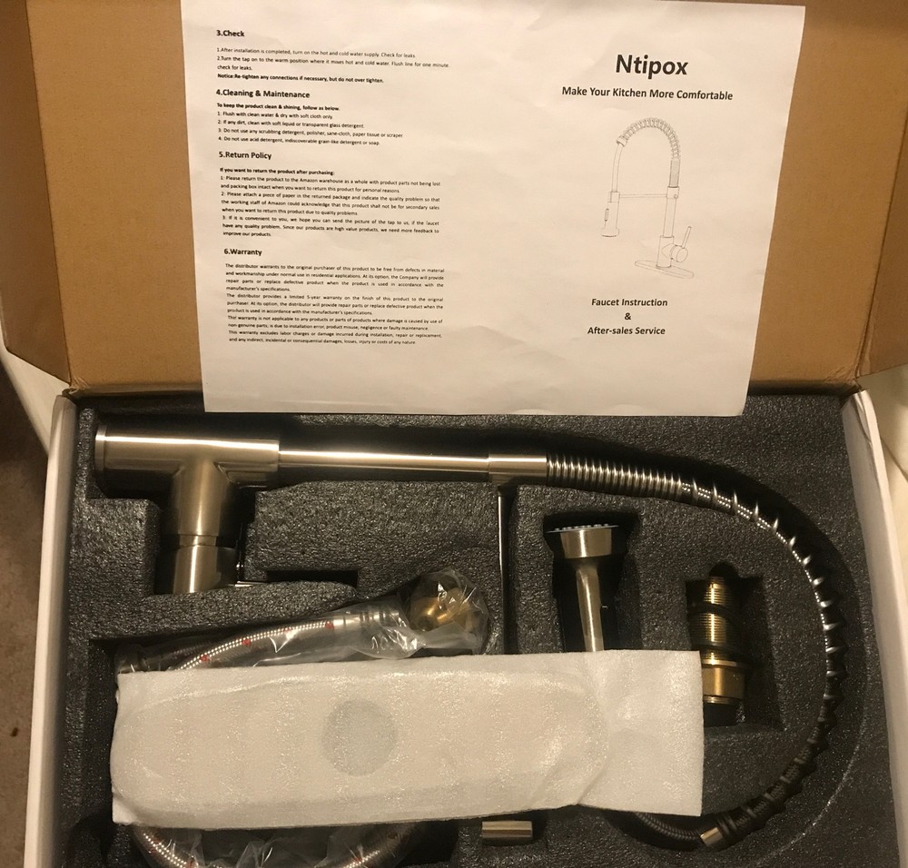 Ntipox Kitchen Faucet Solid Brass Single Handle Pull Down Sprayer Brushed Nickel