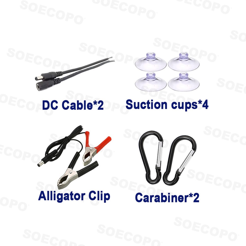 Solar Panel Installation Accessory Kit - 4 Suction Cups + 2 Carabiners + Cable