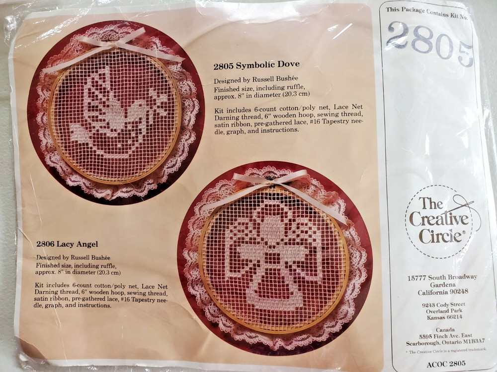 Creative Circle "Symbolic Dove" Net Darning Kit Size 8" Date 1985