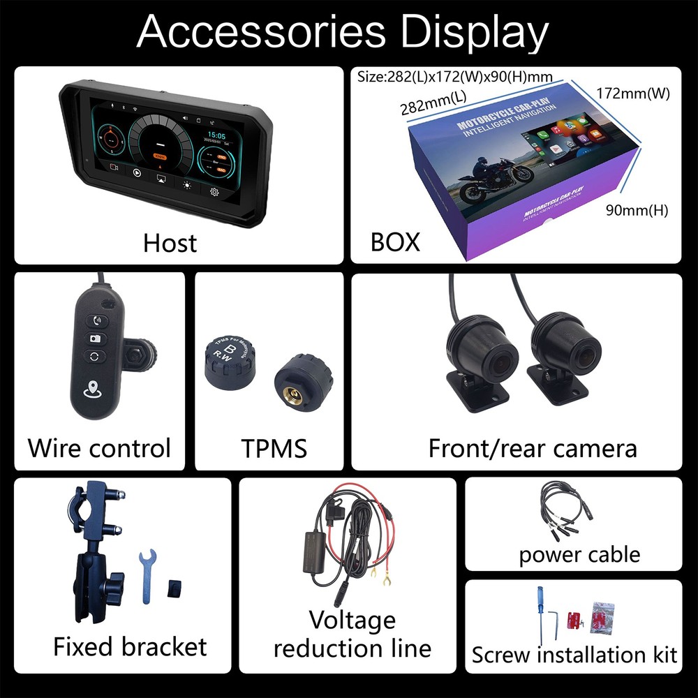 5.99" Motorcycle GPS Navigation Touch Screen Wireless CarPlay Android Auto Cam