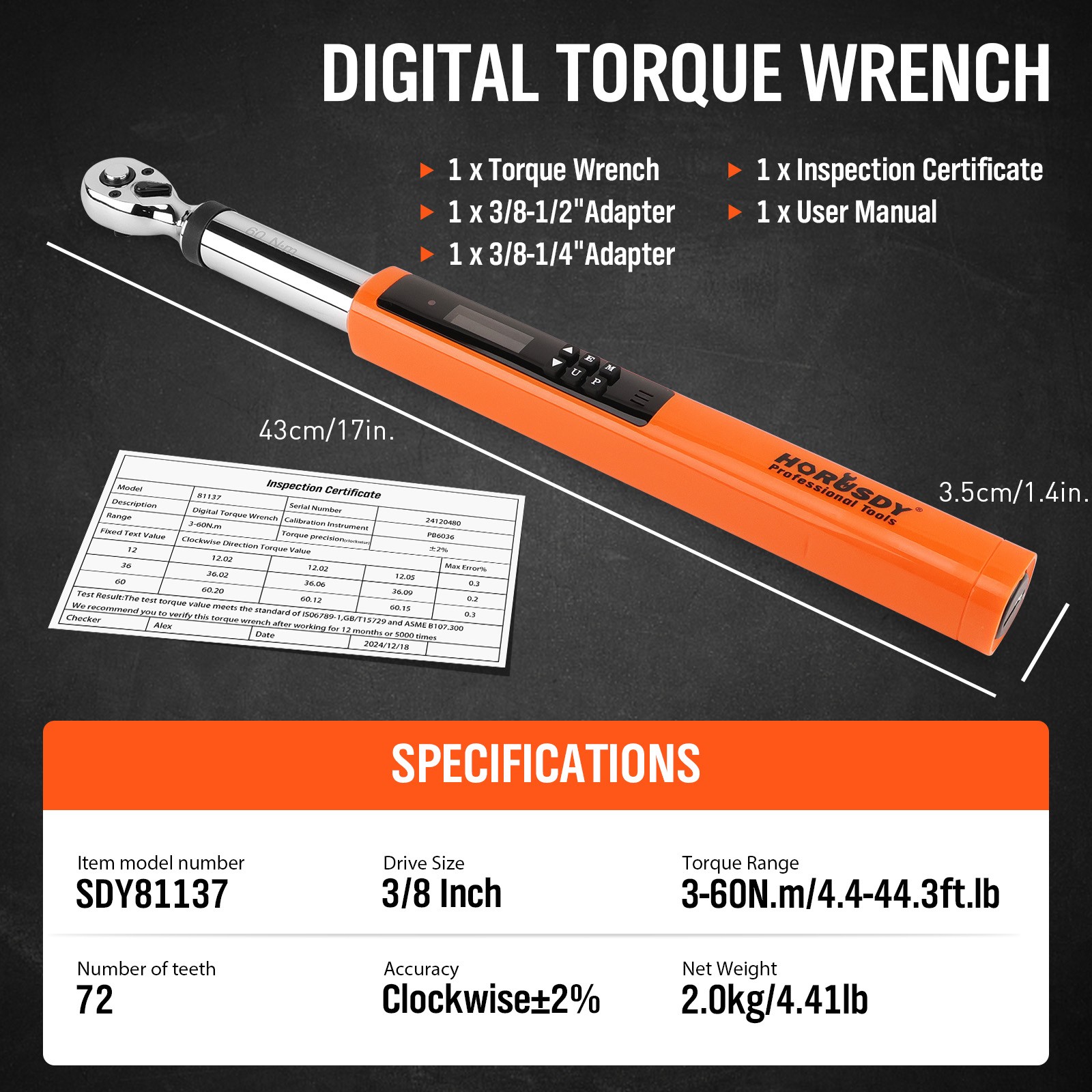 1/2"/3/8'' Digital Torque Wrench Set 25~250Ft-Lb/17-340N.m&4.4~44.3Ft-Lb/3-60N.m