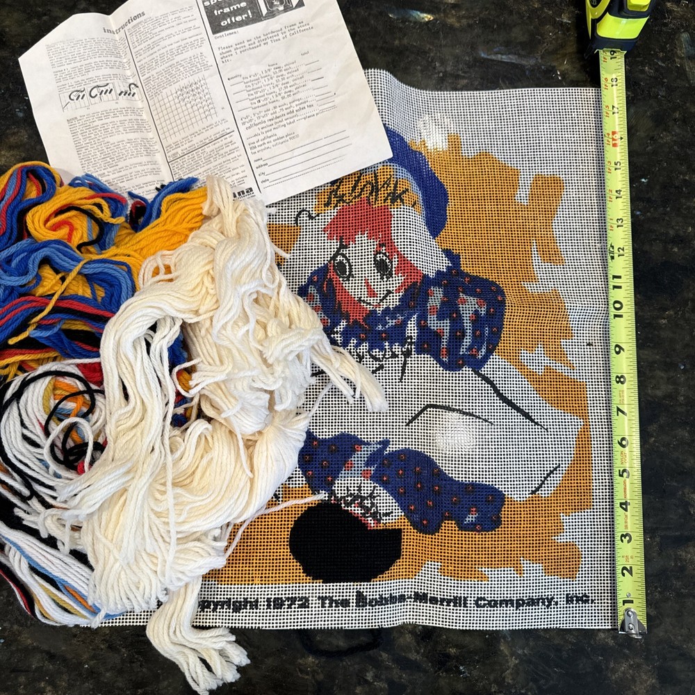 Vintage Needlepoint Raggedy Ann Bobbs- Merrill 1972 Complete-Just Started