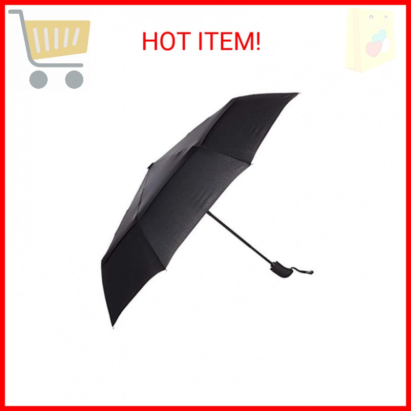 Amazon Basics Round Travel Umbrella with Auto Open/Close Button, Wind-Proof Comp