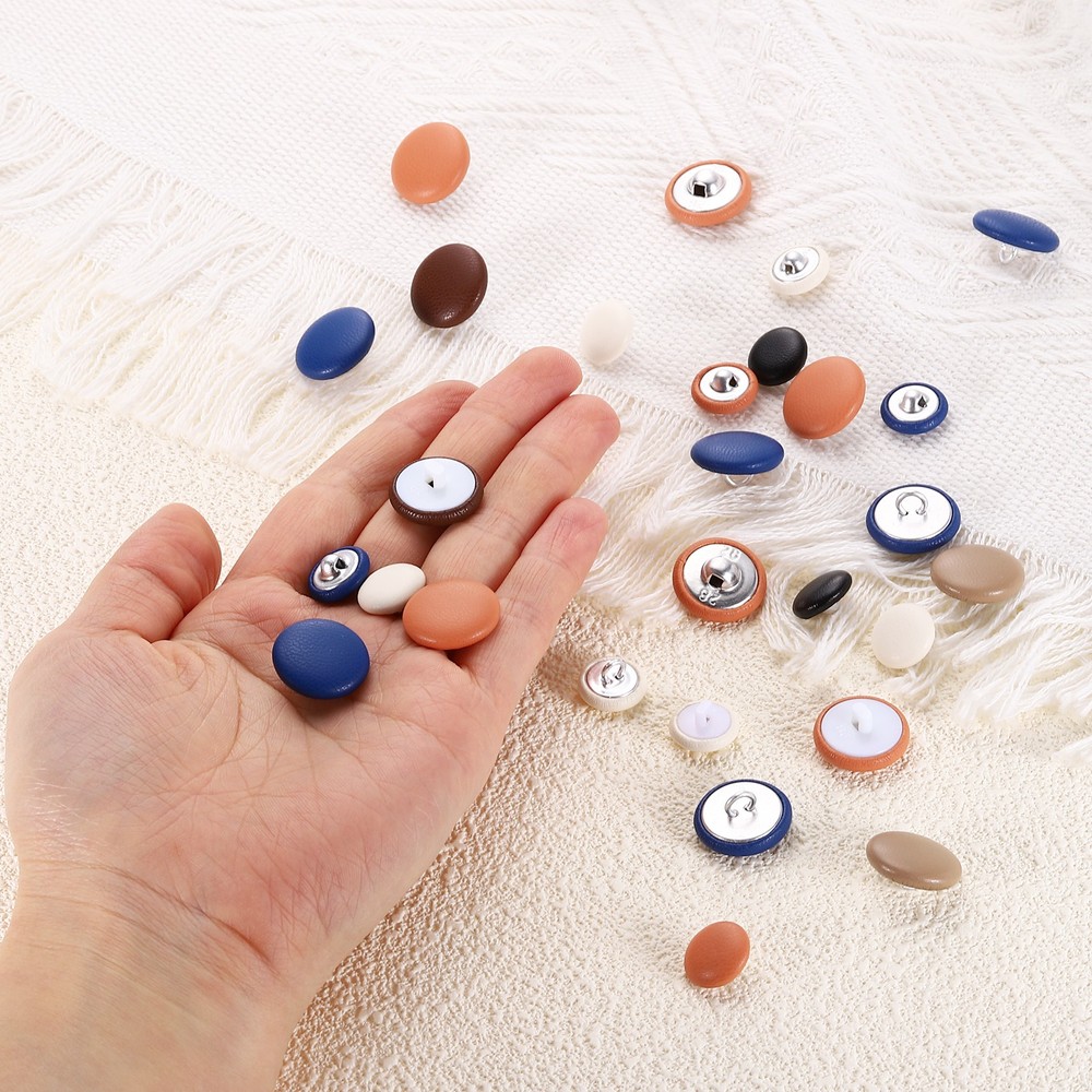 10pcs PU Leather Covered Button 18mm Plastic Shank Round Button, White