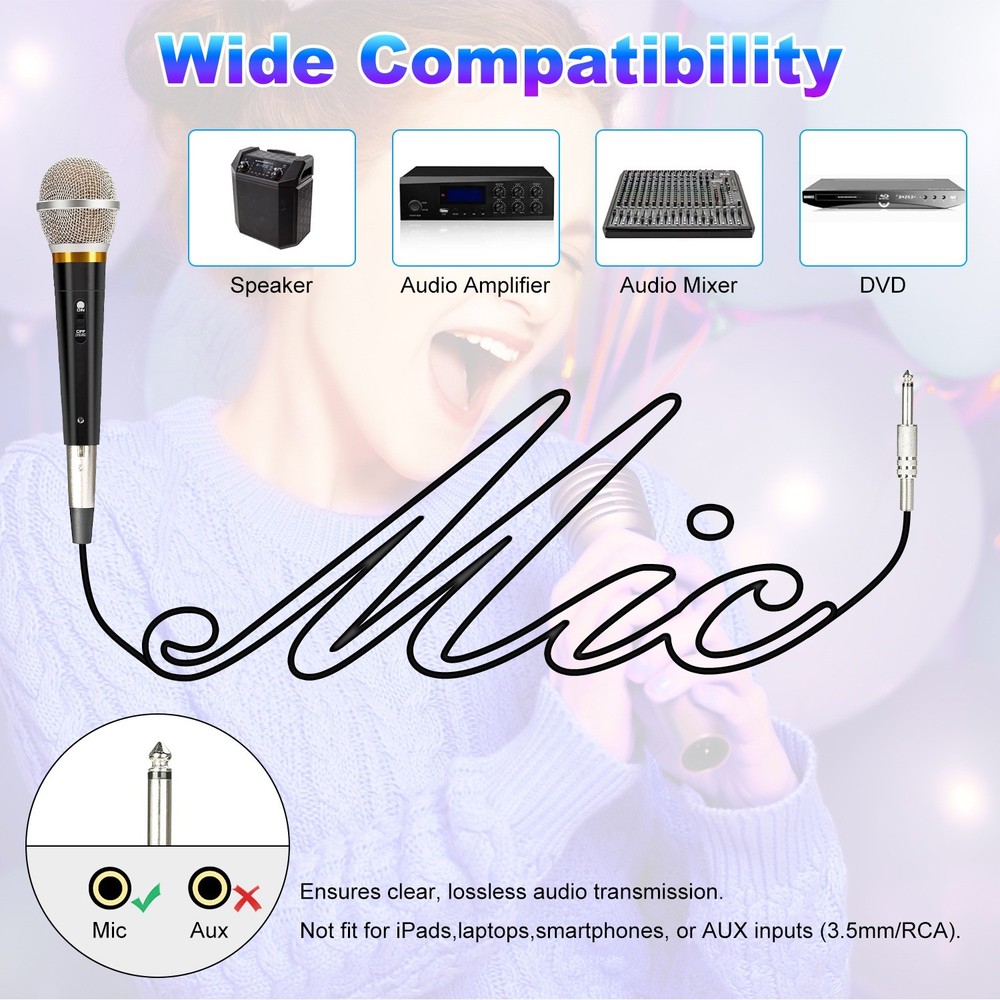 Dynamic Handheld XLR Microphone Unidirectional Mic for Karaoke Machine Speaker